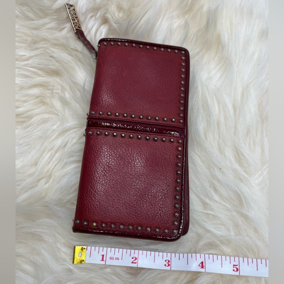 Brighton Long Wallet Red Studded Leather Patent Leather Center Trim Bifold - Picture 13 of 13